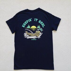 Fishing T-Shirt Size S Blue Short Sleeve Nature Calls Keepin It Reel Cotton